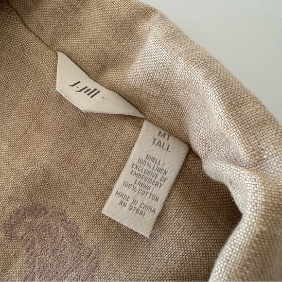 J Jill Embroidered Linen Duster Jacket Coat Lagenlook Size Medium Tall - Picture 14 of 15